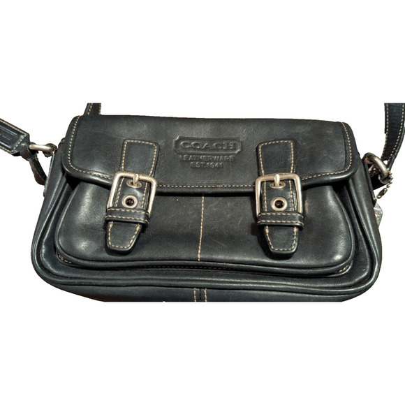 Vintage Y2K Coach Bleecker Leather Double Buckle Crossbody Bag Black 9355 - Picture 1 of 12